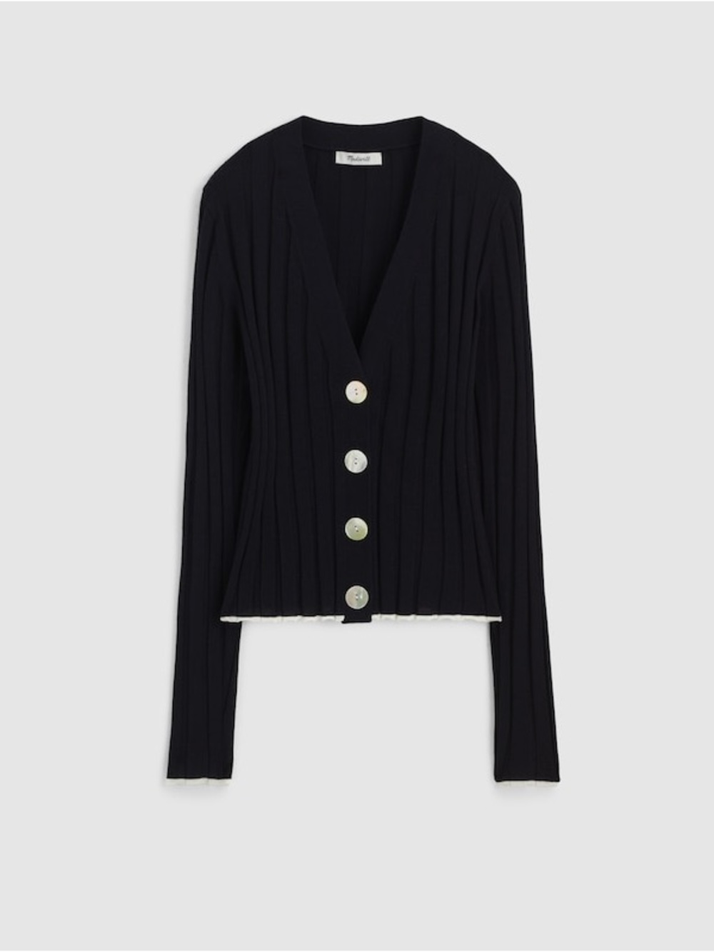 Madewell Tipped Merino Wool Silk Ribbed Cardigan Navy Medium - Picture 14 of 14